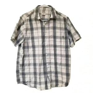 Hurley Men's White/Blue Plaid Cotton Button Down Short